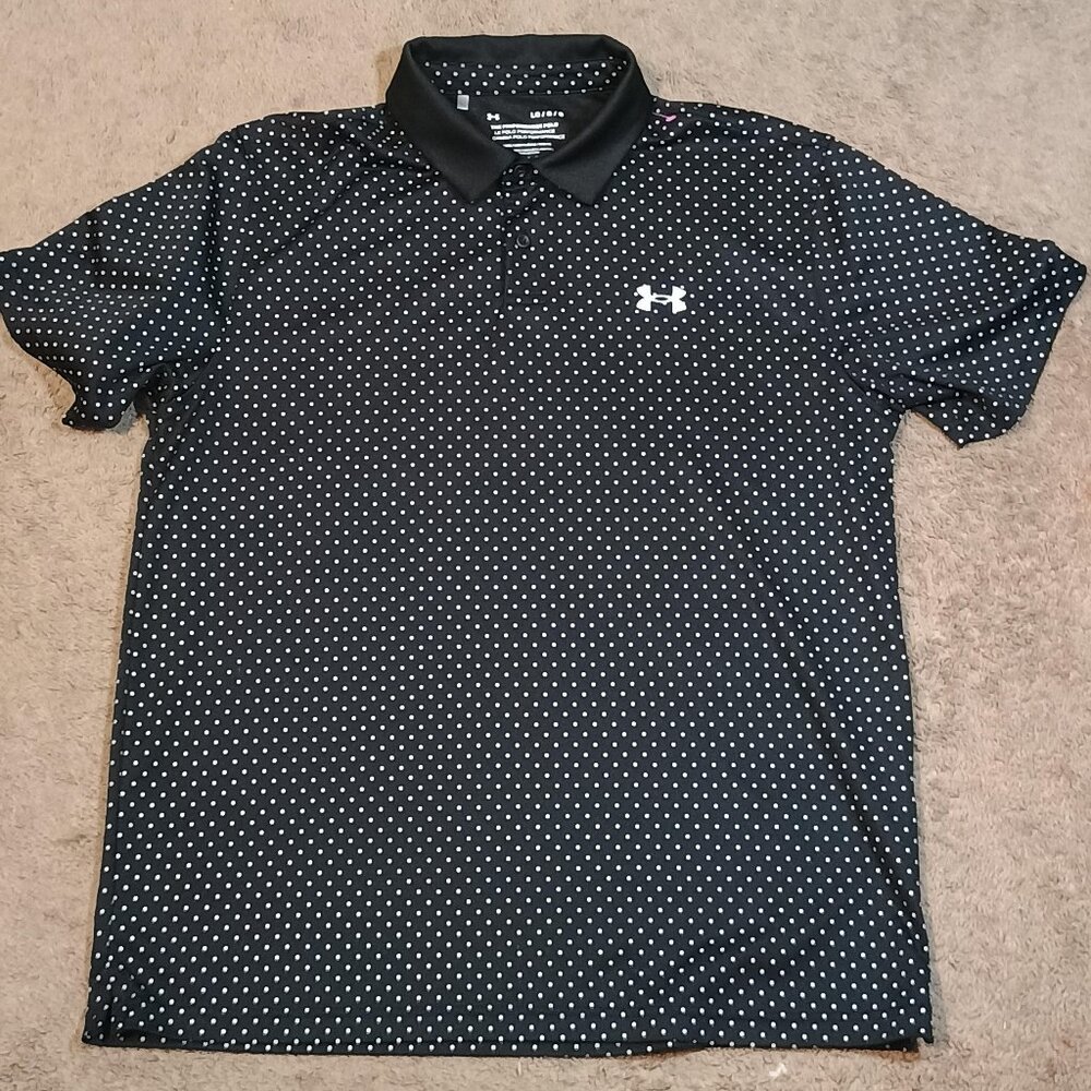 Under Armour Polo Shirt Men L Black Halo Grey Performance 3.0 Polka Dot Golf Str